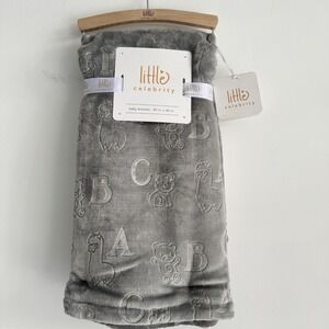 Little Celebrity Baby Blanket Gray Embossed Alphabet Block‎ Letters ABC's